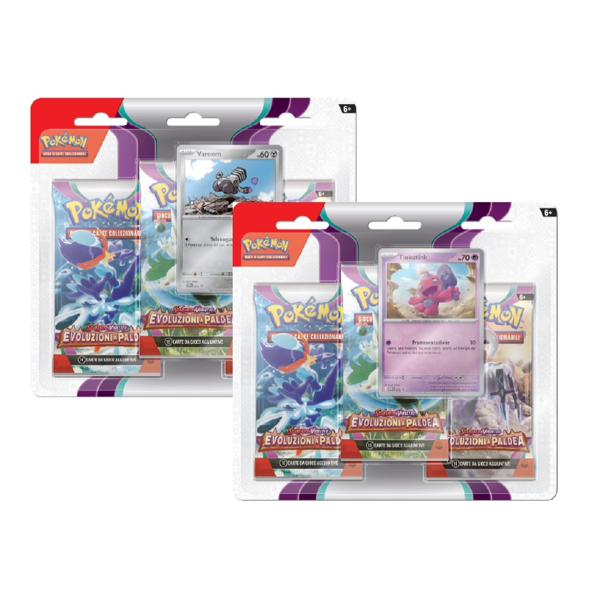 POKEMON SCARLATTO E VIOLETTO - EVOLUZIONI A PALDEA - COLLEZIONE TINKATINK E VAROOM - BLISTER 3 BUSTE ITA - 1PZ CASUALE (COD:60333)